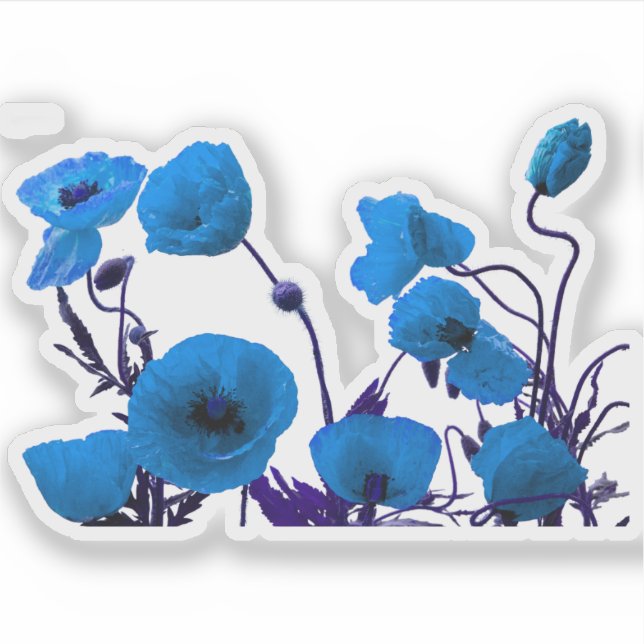 Sticker Fleurs de pavot bleu floral Aquarelle brillante Ar (Devant)