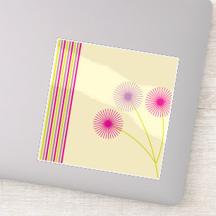 Sticker Fleurs de pissenlit colorées, rayures, abstrait bo