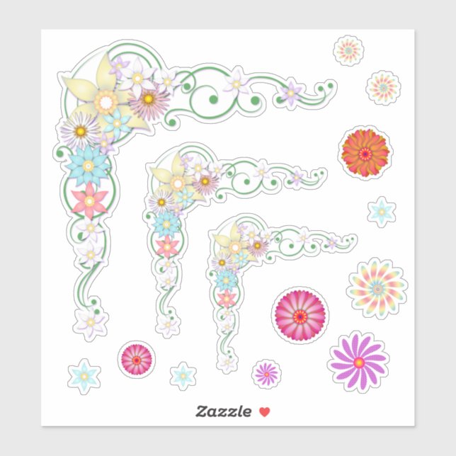 Sticker Fleurs de printemps et d'été, cadre simple et de c (Feuille)