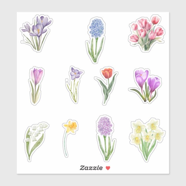 Sticker Fleurs de ressort d'aquarelle (Feuille)