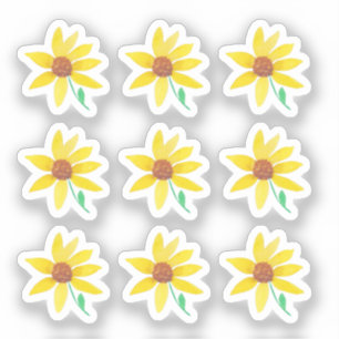 Sticker Fleurs de soleil Floral Peint à la main Aquarelle