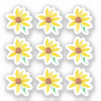 Sticker Fleurs de soleil Floral Peint à la main Aquarelle