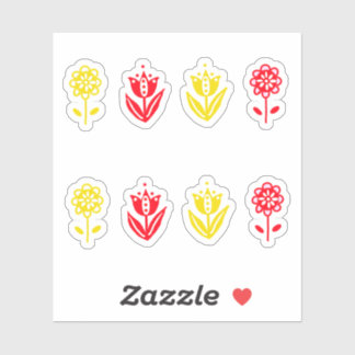 Sticker Fleurs de style folk scandinave rouge jaune
