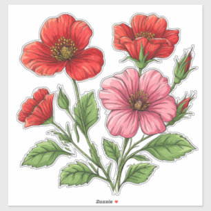 Sticker Fleurs d'Hibiscus Rouge Clair et Rose