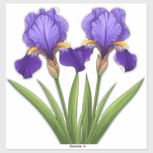 Sticker Fleurs d'Iris Violet Vibrant Avec des Feuilles Ver