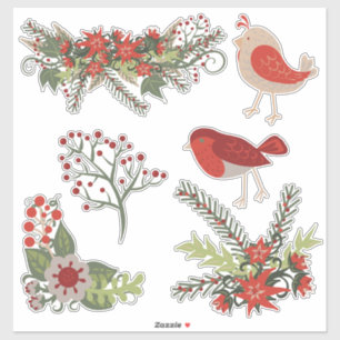 Sticker Fleurs d'oiseaux de Noël