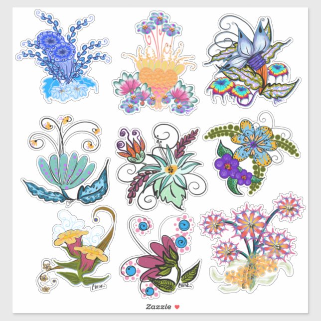 Sticker Fleurs Fairyland | Blanc ou Effacé (Feuille)
