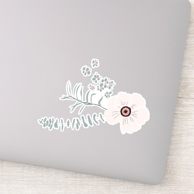 Sticker Fleurs Motif Gris Blanc Noir Rose (Détail)