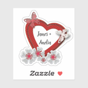 Sticker Fleurs papillons de coeur rouge Valentines Jour am