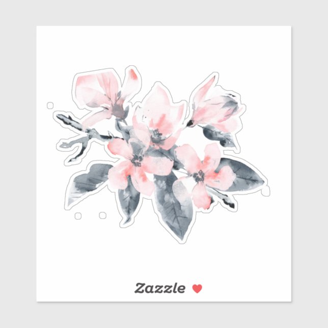 Sticker Fleurs rose et gris Aquarelle classique (Feuille)