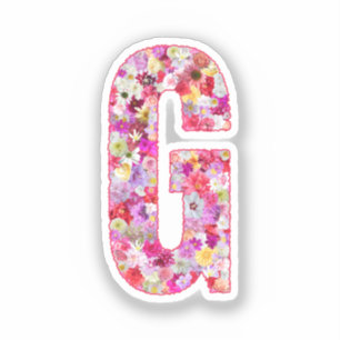 Sticker Fleurs roses monogramme botanique lettre G pour el