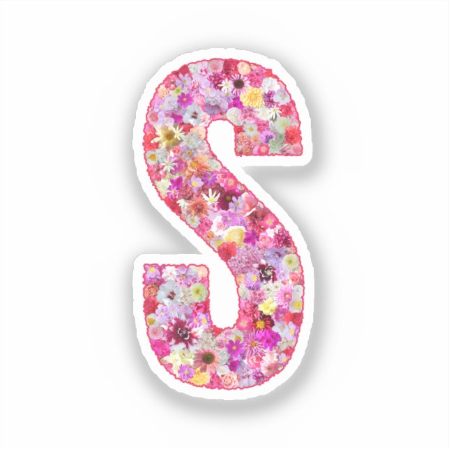 Sticker Fleurs roses monogramme botanique lettre S pour el (Recto)