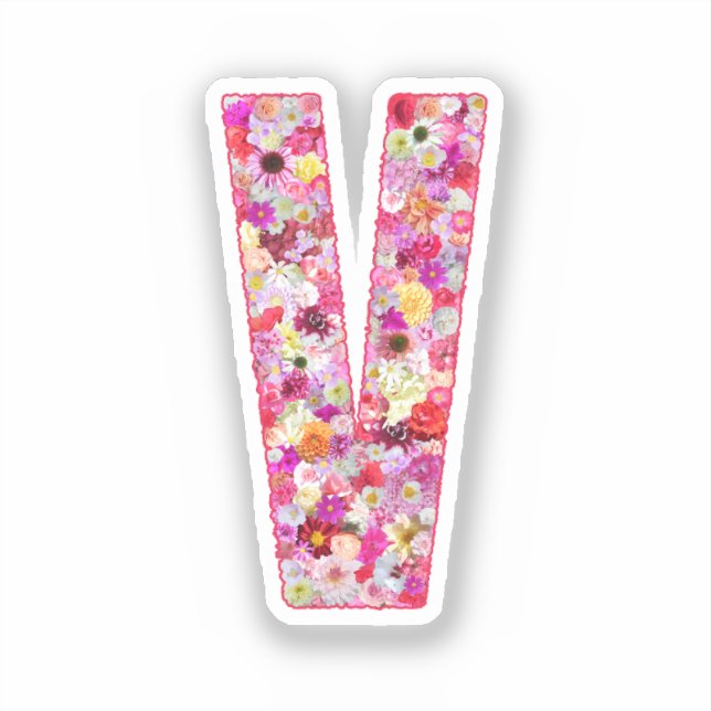 Sticker Fleurs roses monogramme botanique lettre V pour el (Recto)