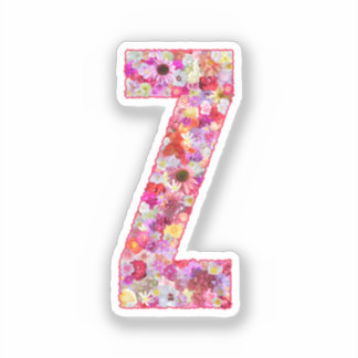 Sticker Fleurs roses monogramme botanique lettre Z pour el