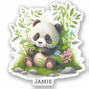 Sticker Fleurs roses Panda mignonnes Bambou Coupe personna