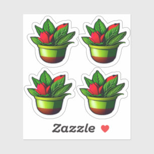 Sticker Fleurs rouges Plantes vertes - Plante pointé #7