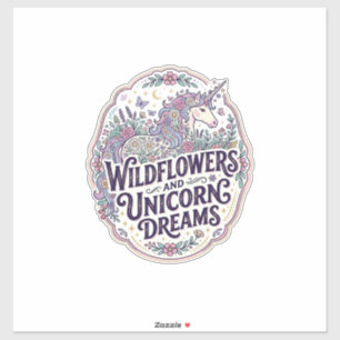 Sticker Fleurs sauvages de licorne et rêves de licorne POD