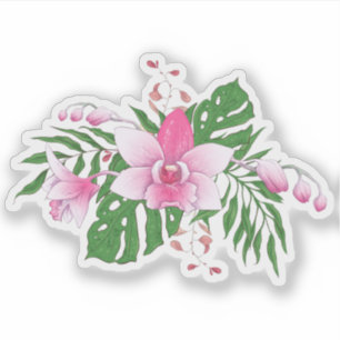 Sticker Fleurs tropicales colorées et arrangement feuille