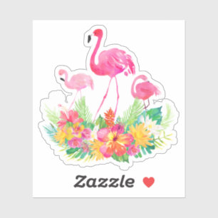 Sticker Fleurs tropicales de famille rose de Flamants