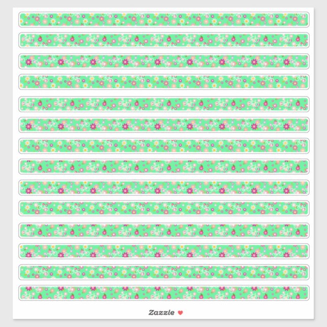 Sticker Fleurs vertes printanières et vélos Minces bordure (Feuille)