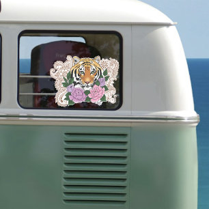 Sticker Fleurs violettes roses au henné de tigre