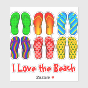 Sticker Flip Flops, I Love the Beach