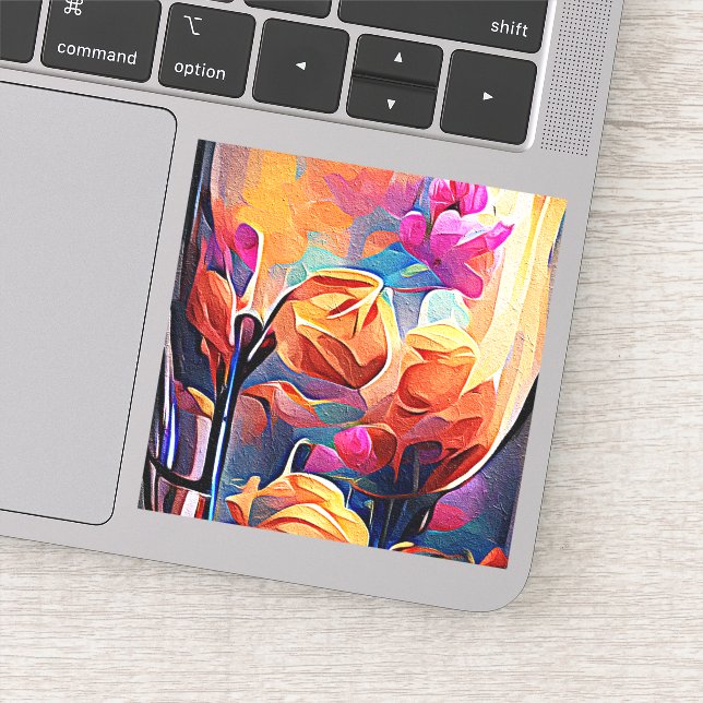Sticker Floral Abstract Art Orange Red Blue Flowers (Détail)