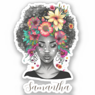 Sticker Floral Elegant Afro Femme