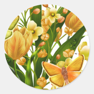 Sticker floral jaune et vert avec papillon