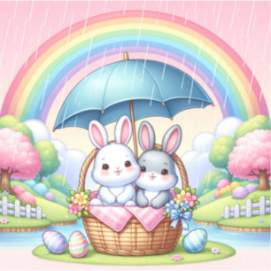 Sticker floral moelleux lapin de Pâques aux couleu