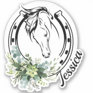 Sticker Floral Nom personnalisé Cheval Equestrian Horsesho