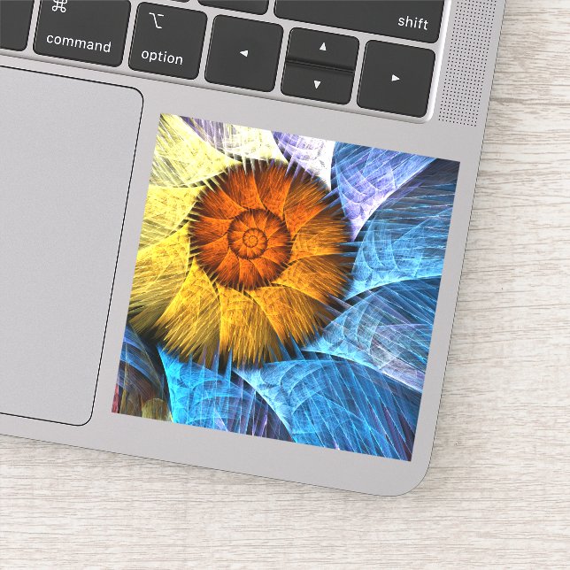 Sticker Floral Orange Bleu Jaune Art Abstrait (Détail)