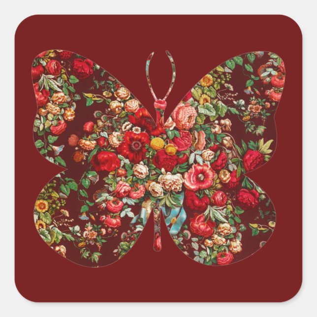 Sticker Floral Papillon Rose de style vintage (Devant)