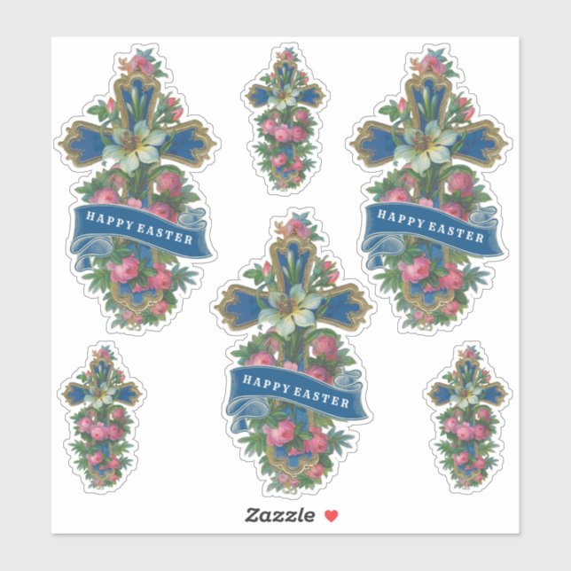 Sticker Floral Vintage Bonne Croix de Pâques (Feuille)