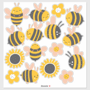 Sticker Flore jaune et rose d'abeille