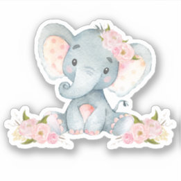 Sticker Flore rose mignon bébé éléphant coupé Vinyl Stic