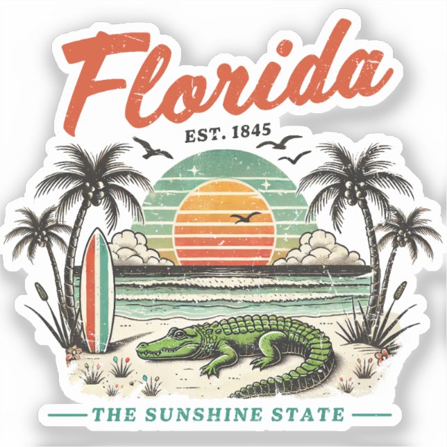Sticker Floride, L'État Sunshine - Sunset Beach Scene (Recto)