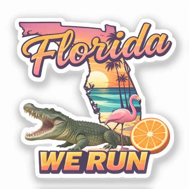 Sticker Floride Nous Courons Coucher de soleil Alligator F (Recto)