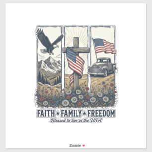 Sticker Foi Famille Liberté Aigle Patriotique Vintage