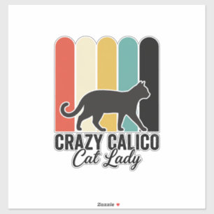 Sticker Folle Dame au Chat Calico Vintage Design Rétro Cha