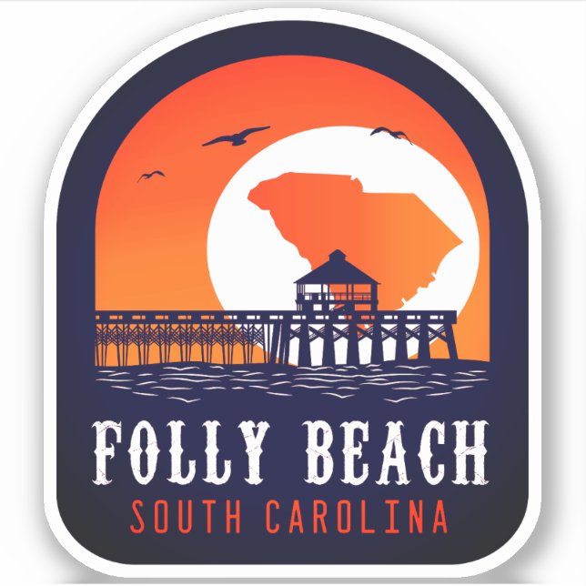 Sticker Folly Beach South Carolina Retro Souvenirs (Devant)