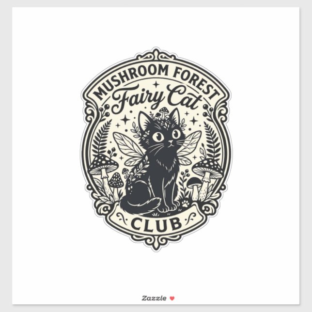 Sticker Forêt de champignons Fée Chat Drôle Chat Graphique (Feuille)