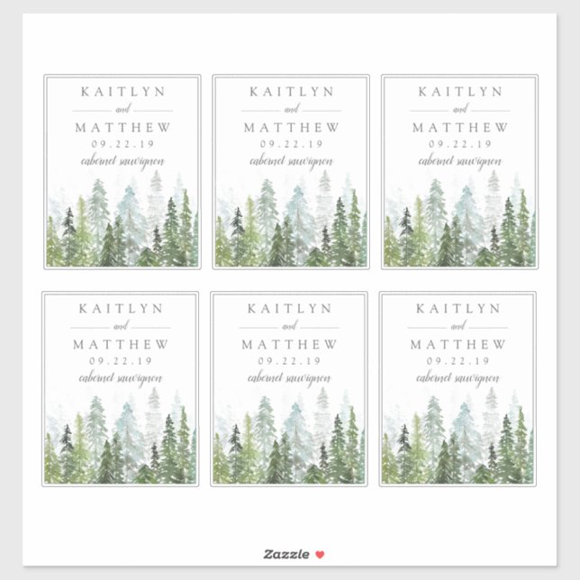 Sticker Forêt de pins à l'aquarelle pour mariage - 4" x 5" (Feuille)