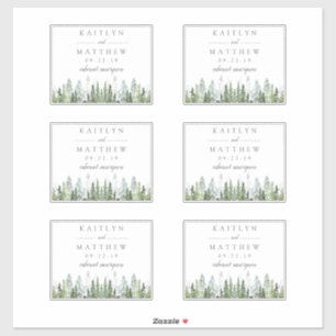 Sticker Forêt de pins aquarelle mariage - 11,4 cm x 8,9 cm