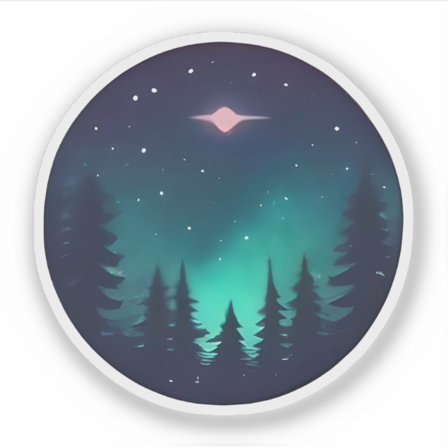 Sticker Forêt serène sous une lueur cosmique (Devant)