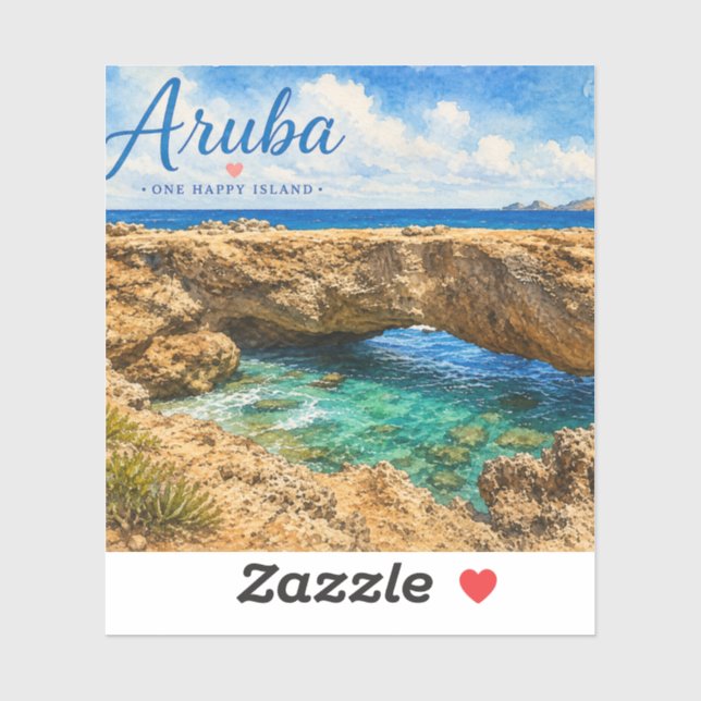 Sticker Formation rocheuse du pont naturel d'Aruba Caraïbe (Feuille)