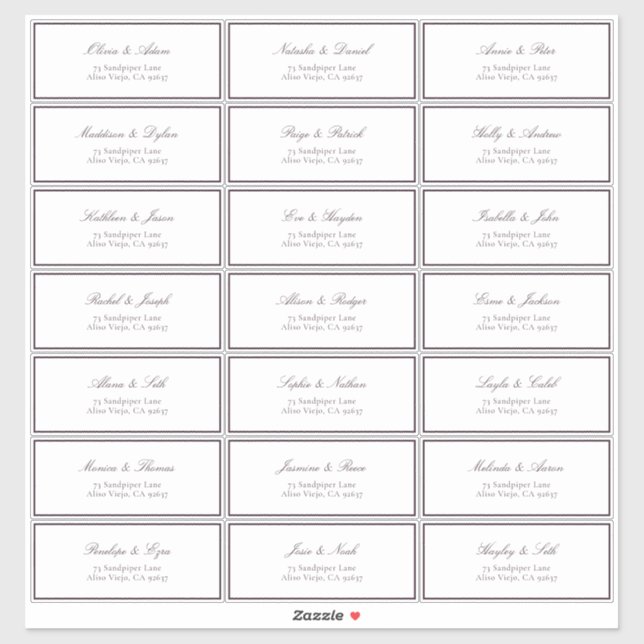 Sticker Formel Plum Classic Mariage Adresse d'invité (Feuille)