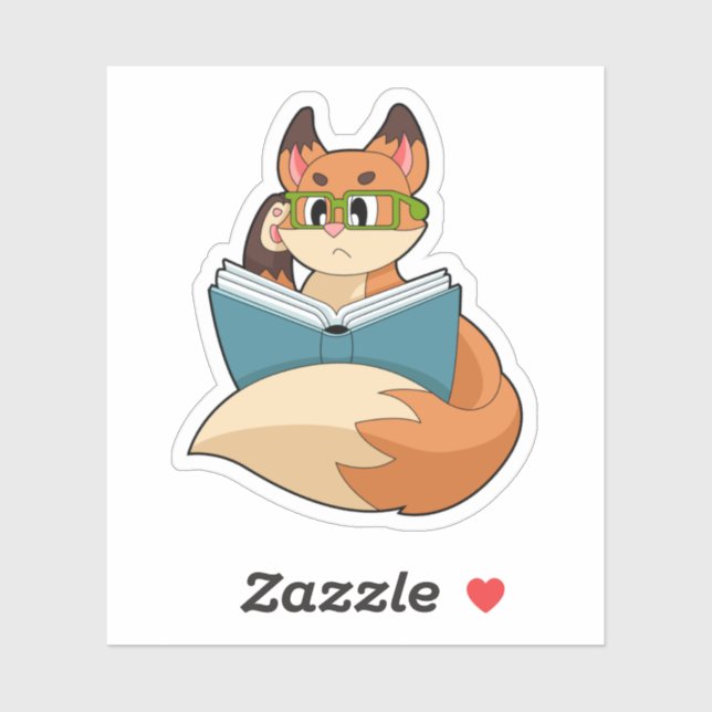 Sticker Fox as nerd with Book & Glasses (Feuille)