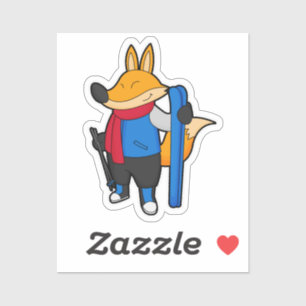 Sticker Fox en ski avec ski