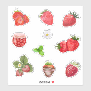 Sticker Fraise de peinture à l'eau, fruit, confiture et fl